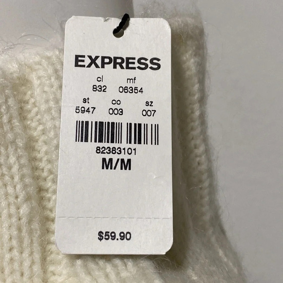 Express NEW Turtleneck Cold Shoulder Sleeve Wool Blend Sweater Cream Size Medium - Picture 5 of 9